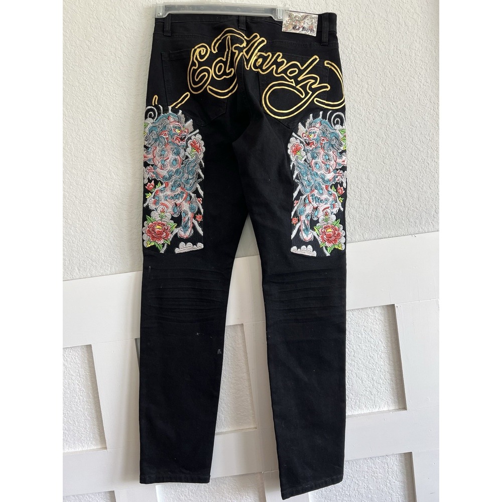 Ed Hardy Men's Size 30 Black Japan Lion Slim Straight Denim Jeans NWT